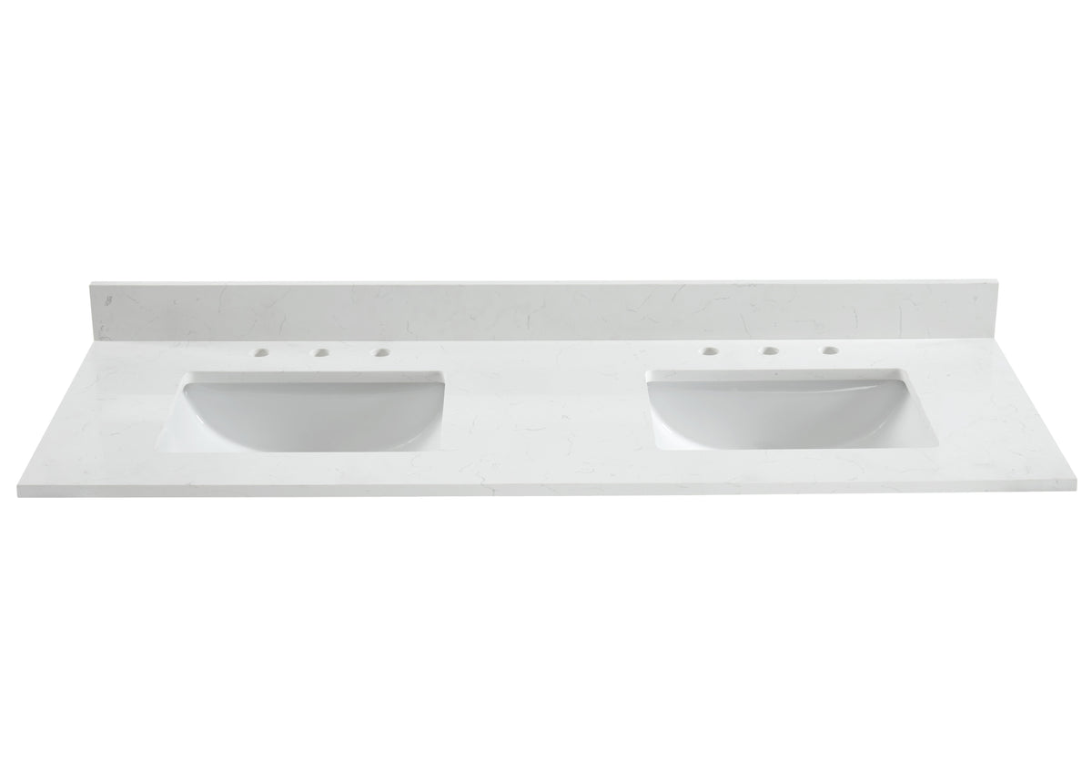 73" Carrara quartz vanity top sink featuring dual basins, elegant design and luxurious finish perfect for any bathroom.