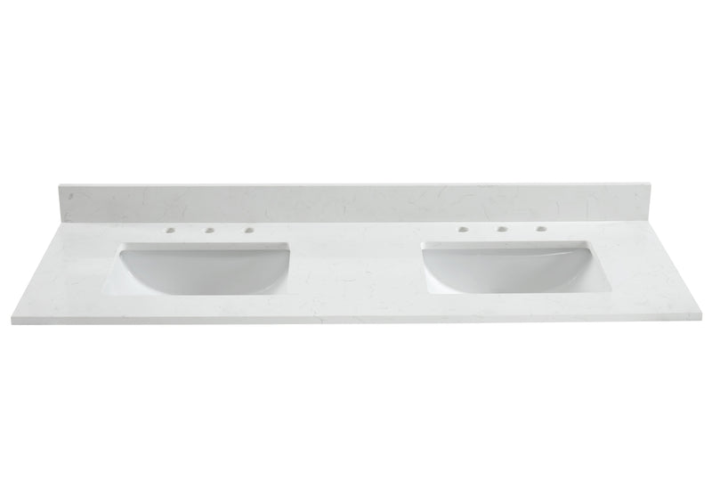 73" Carrara quartz vanity top sink featuring dual basins, elegant design and luxurious finish perfect for any bathroom.
