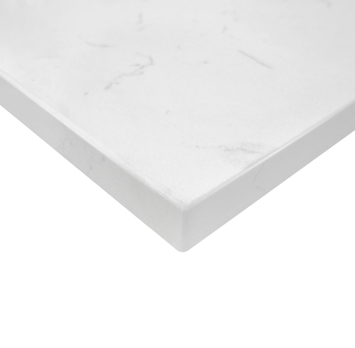 Close-up of 73" Carrara quartz vanity top sink showcasing its elegant white surface.