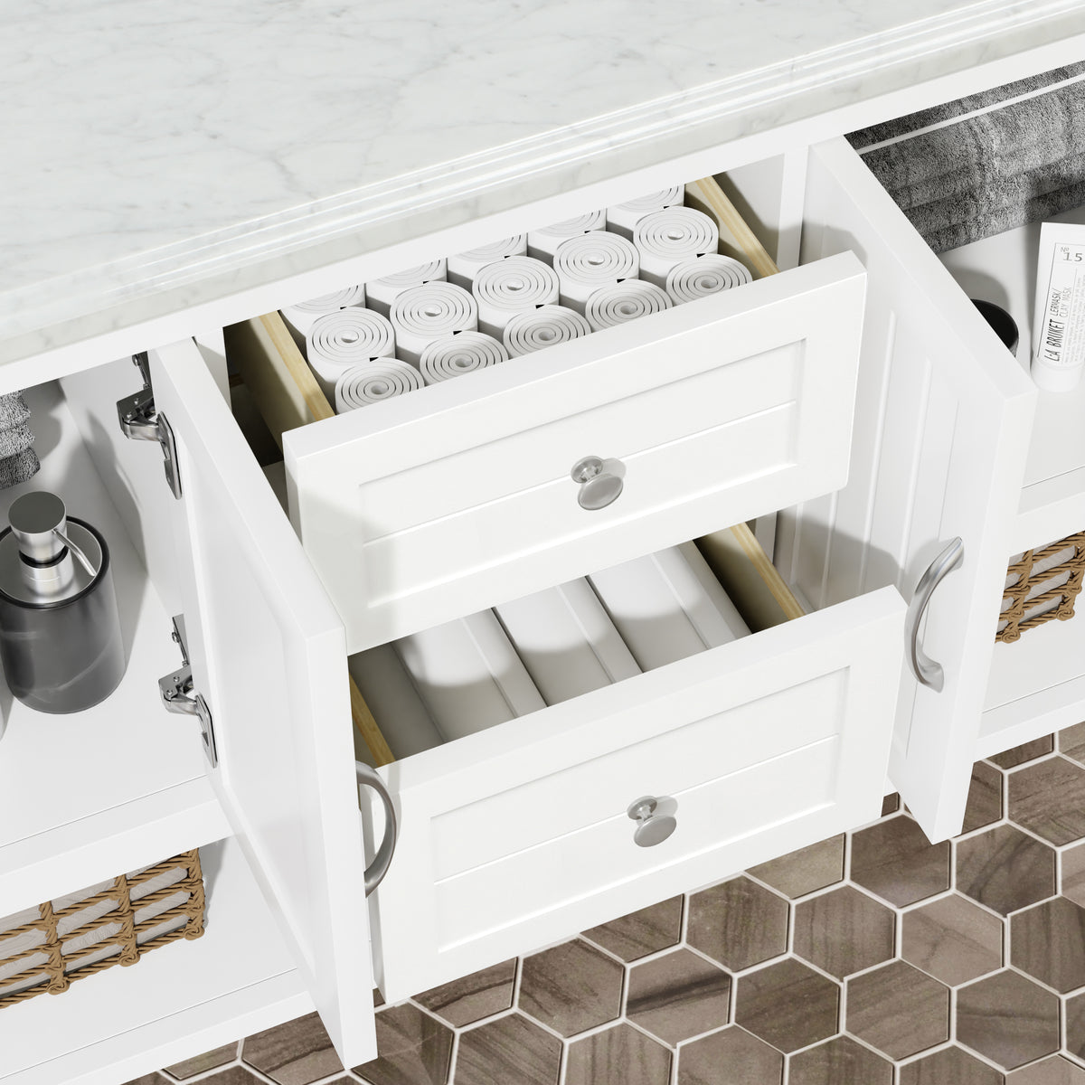 60" Elizabeth Vanity Set with Carrara Marble Top