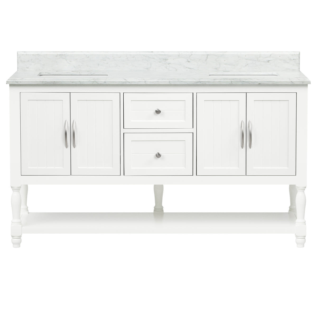 60" Elizabeth Vanity Set with Carrara Marble Top