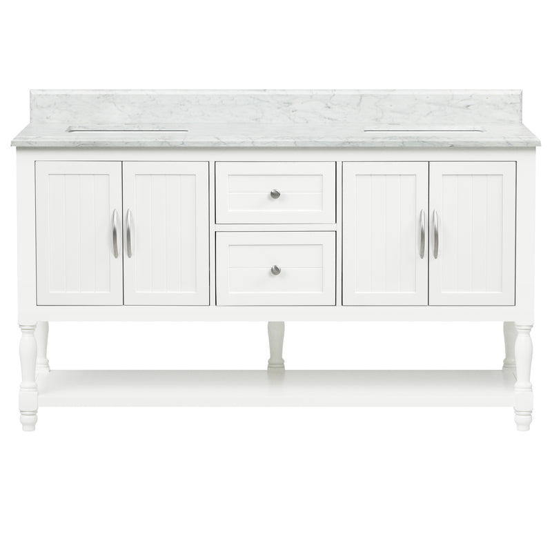 60" Elizabeth Vanity Set with Carrara Marble Top