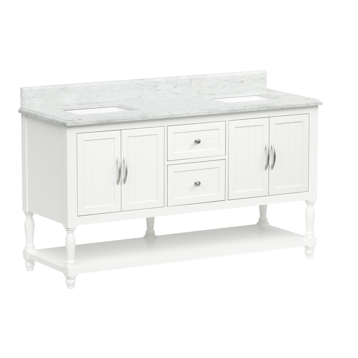 60" Elizabeth Vanity Set with Carrara Marble Top