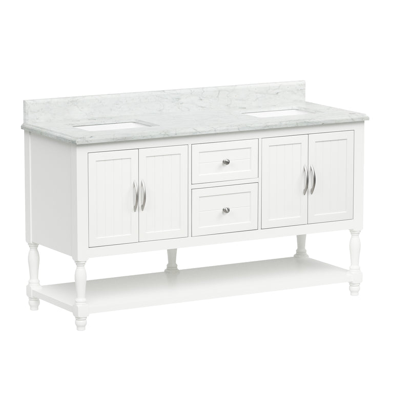 60" Elizabeth Vanity Set with Carrara Marble Top