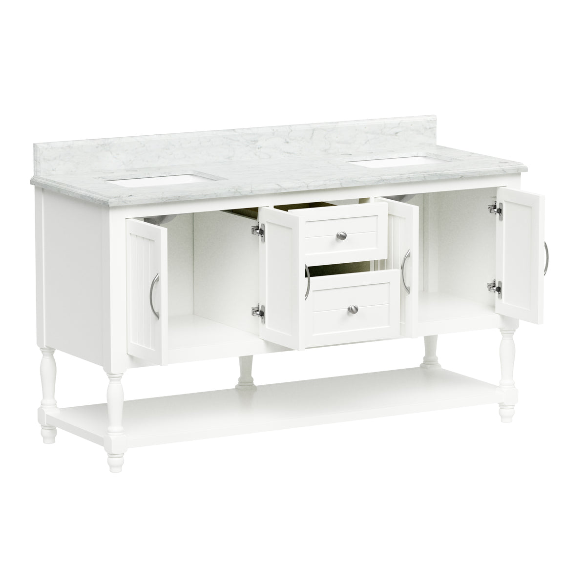 60" Elizabeth Vanity Set with Carrara Marble Top