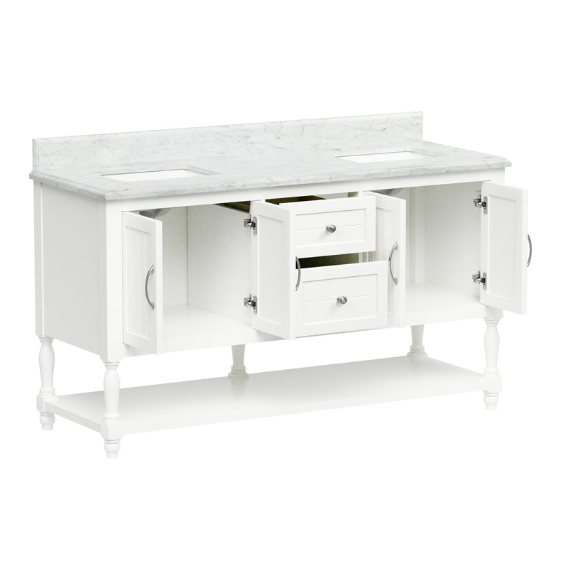60" Elizabeth Vanity Set with Carrara Marble Top