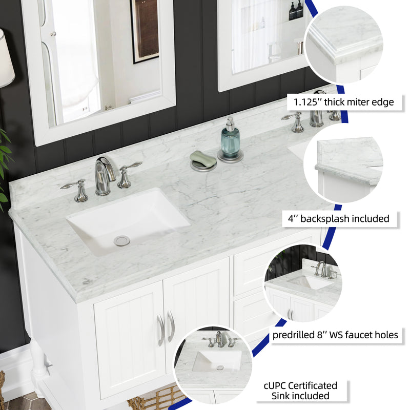 60" Elizabeth Vanity Set with Carrara Marble Top