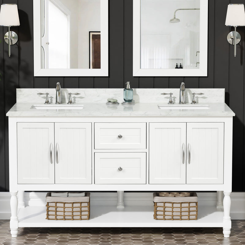 60" Elizabeth Vanity Set with Carrara Marble Top