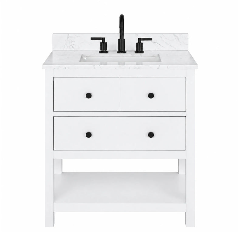 Encino 30" Single Vanity With Carrara White Quartz Stone Top