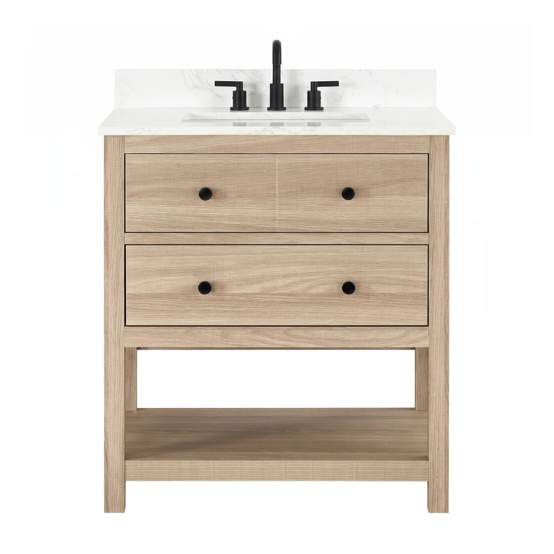 Encino 30" Single Vanity With Carrara White Quartz Stone Top-+ Light Oak Finish