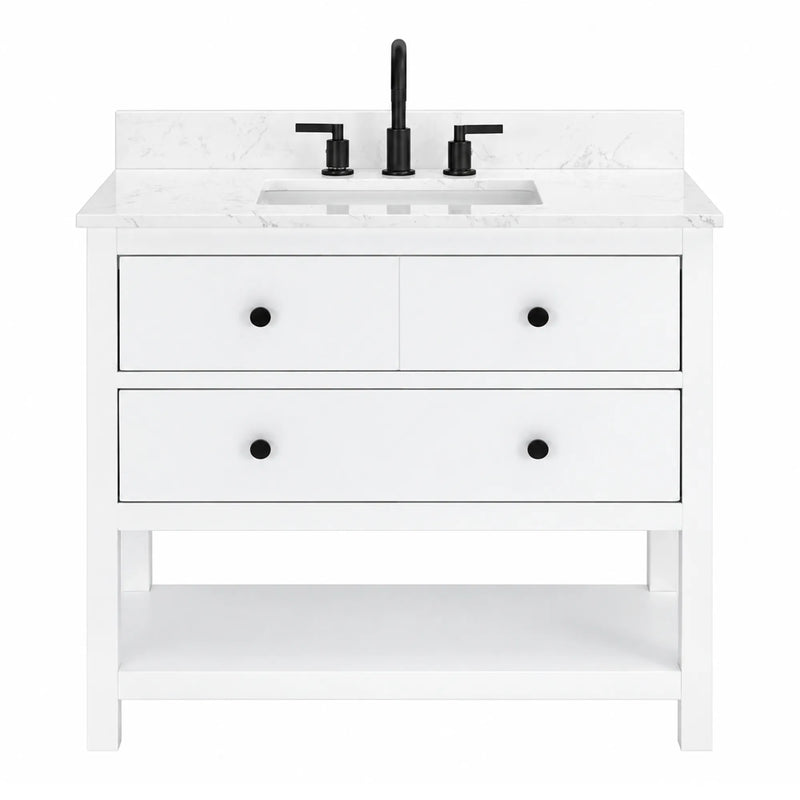 Encino 36" Single Vanity With Carrara White Quartz Stone Top