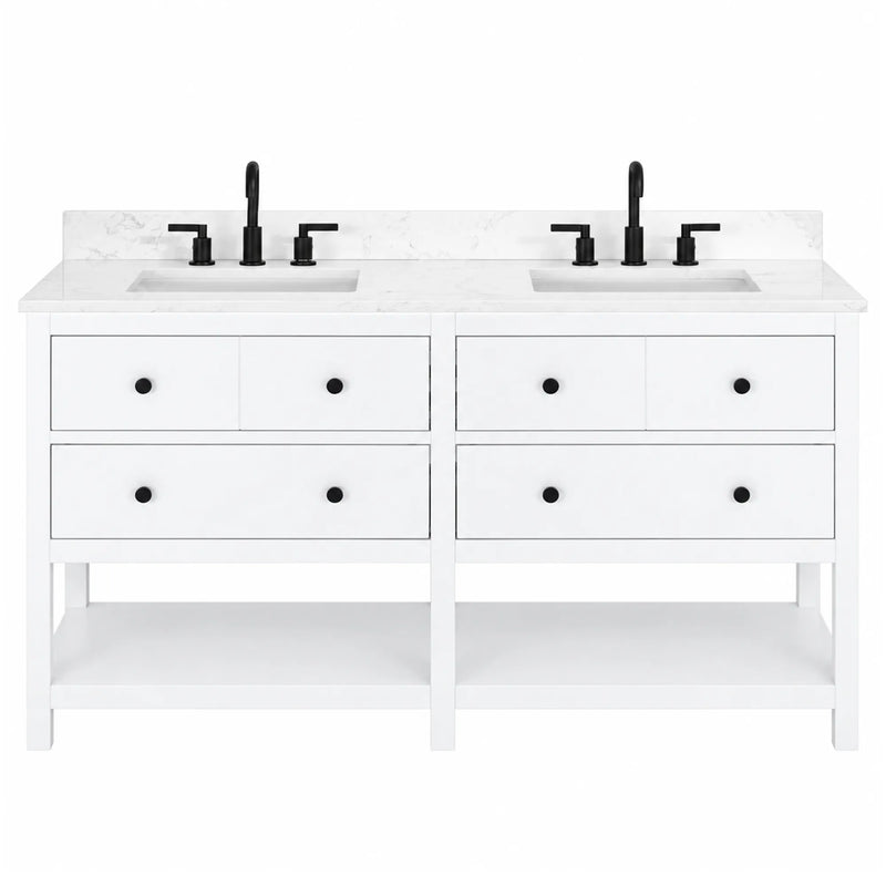 Encino 60" Double Vanity With Carrara white Quartz Stone Top