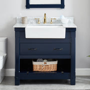Farmington navy blue 36" Open Shelf Vanity Set with Premium Carrara Marble Top