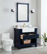 Farmington navy blue 36" Open Shelf Vanity Set with Premium Carrara Marble Top