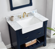 Farmington navy blue 36" Open Shelf Vanity Set with Premium Carrara Marble Top