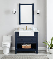 Farmington navy blue 36" Open Shelf Vanity Set with Premium Carrara Marble Top