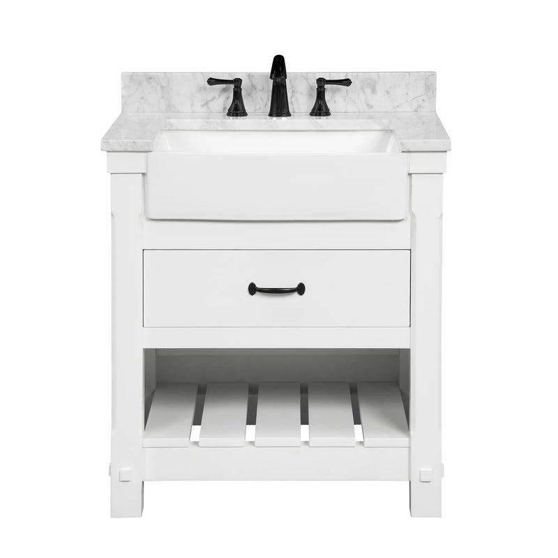 Farmington 30" Open Shelf Vanity Set with Premium Carrara Marble Top