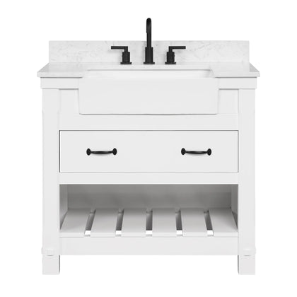 Farmington 36" Open Shelf Vanity Set with Premium Carrara Marble Top
