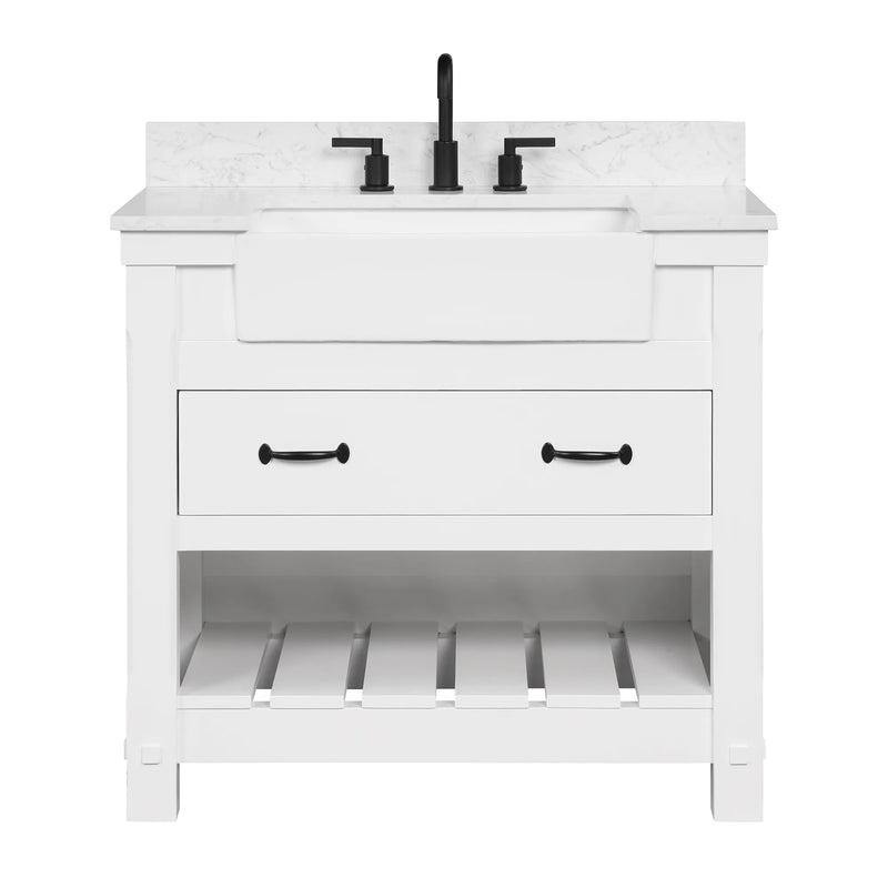 Farmington 36" Open Shelf Vanity Set with Premium Carrara Marble Top