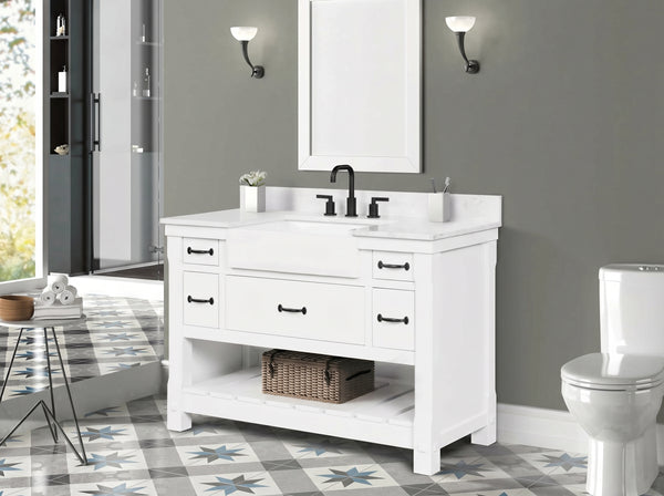 Farmington 48" Vanity Family Set with Carrara Engineered stone top - Dove White