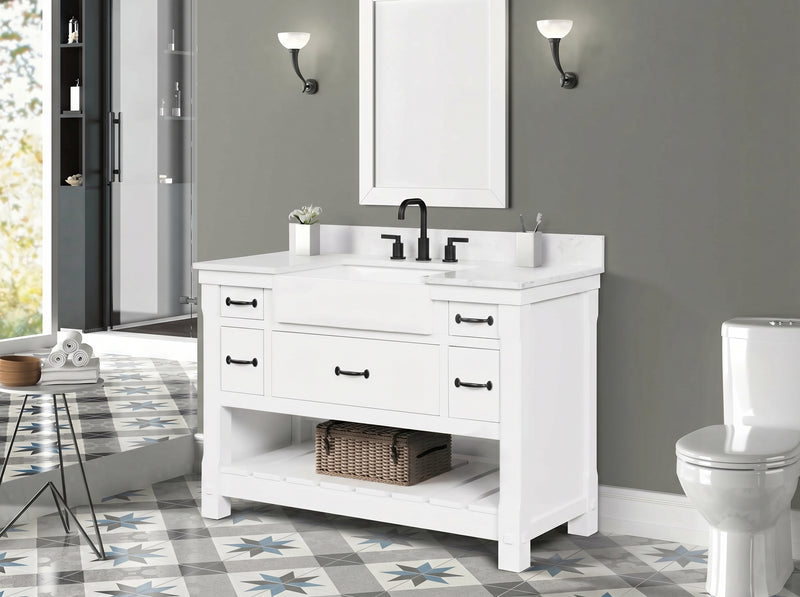 Farmington 48" Vanity Family Set with Carrara Engineered stone top - Dove White