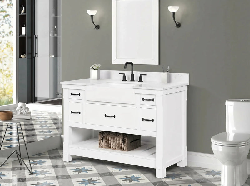 Farmington 48" Vanity Family Set with Carrara Engineered stone top - Dove White