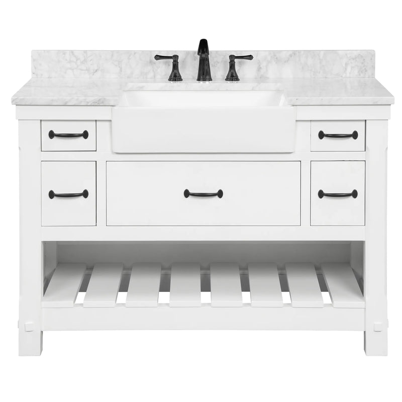 Farmington 48" Open Shelf Vanity Set with Premium Carrara Marble Top