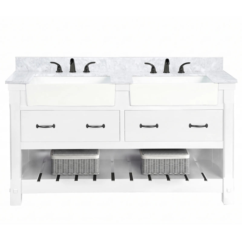 Farmington 60" Open Shelf Vanity Set with Premium Carrara Marble Top