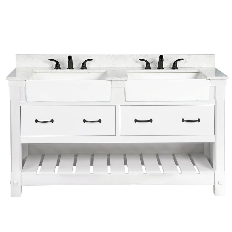 Farmington 60" Vanity Family Set with  Carrara Engineered stone top - Dove White