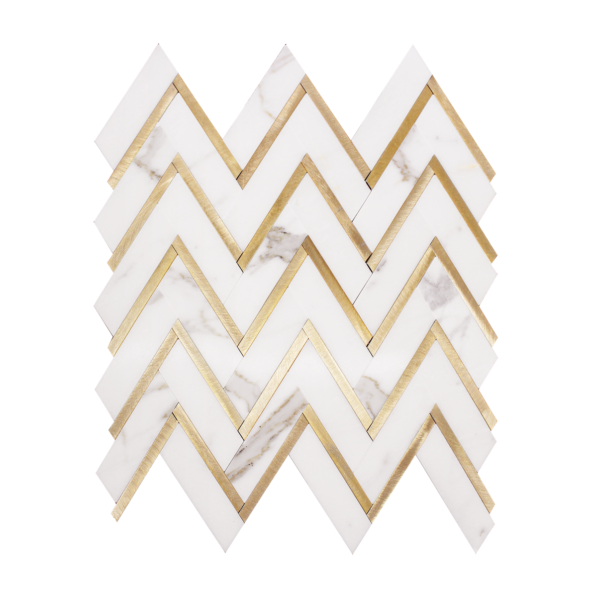 Zigzag Calacatta White with Gold Metal 13-in x 11-in Waterjet Mosaic Wall Tile ( 5 sq. ft. /Box )