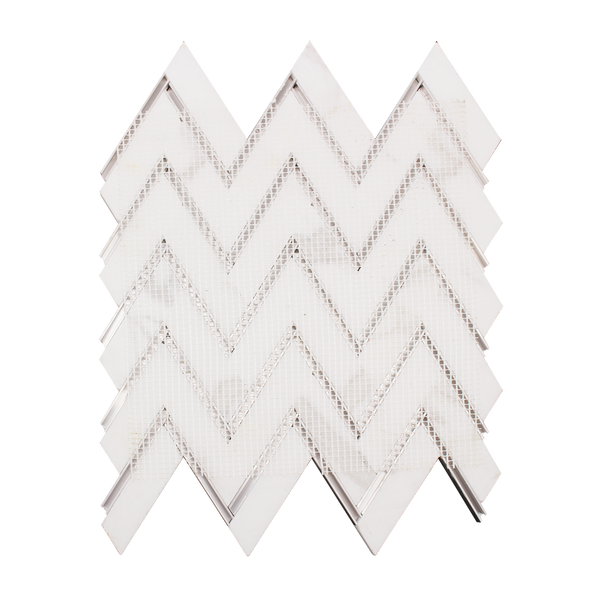 Zigzag Calacatta White with Gold Metal 13-in x 11-in Waterjet Mosaic Wall Tile ( 5 sq. ft. /Box )