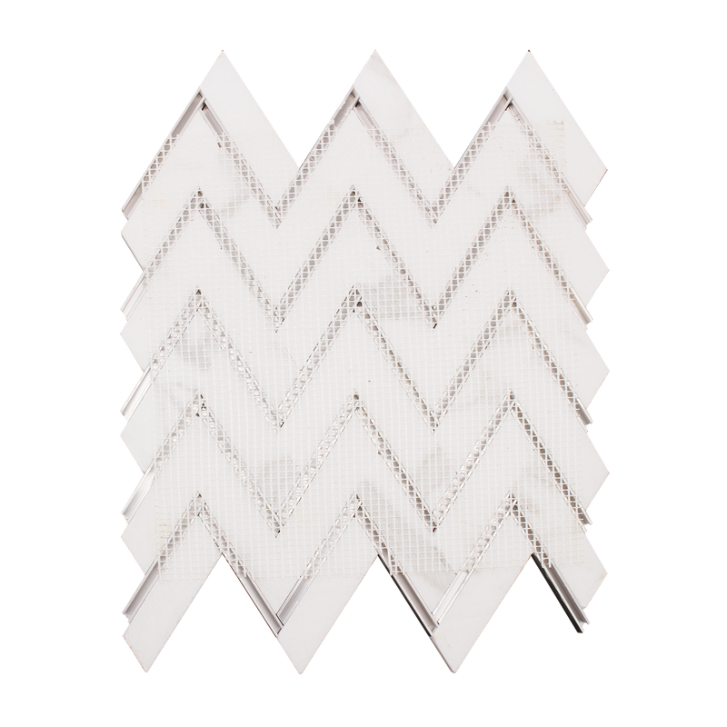 Zigzag Calacatta White with Gold Metal 13-in x 11-in Waterjet Mosaic Wall Tile ( 5 sq. ft. /Box )