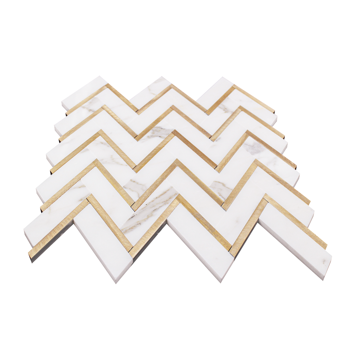 Zigzag Calacatta White with Gold Metal 13-in x 11-in Waterjet Mosaic Wall Tile ( 5 sq. ft. /Box )