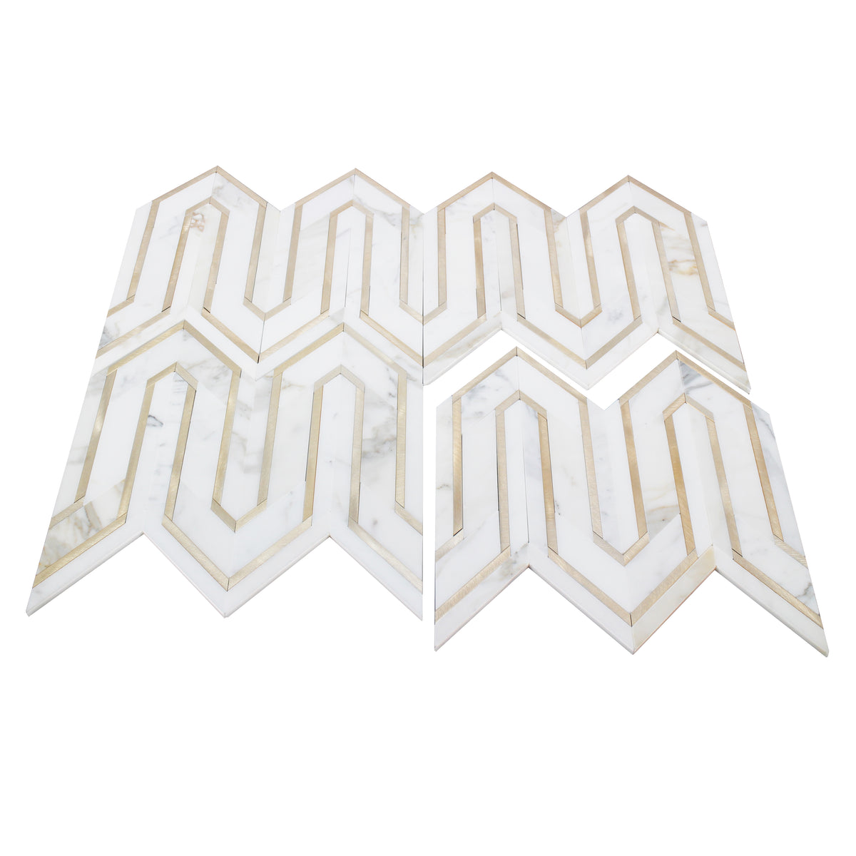 Arrows-Calacatta Gold with Gold Metal Accents 12-in x 9-in Polished Waterjet Mosaic Wall Tile( 3.55 sq. ft. /Box )