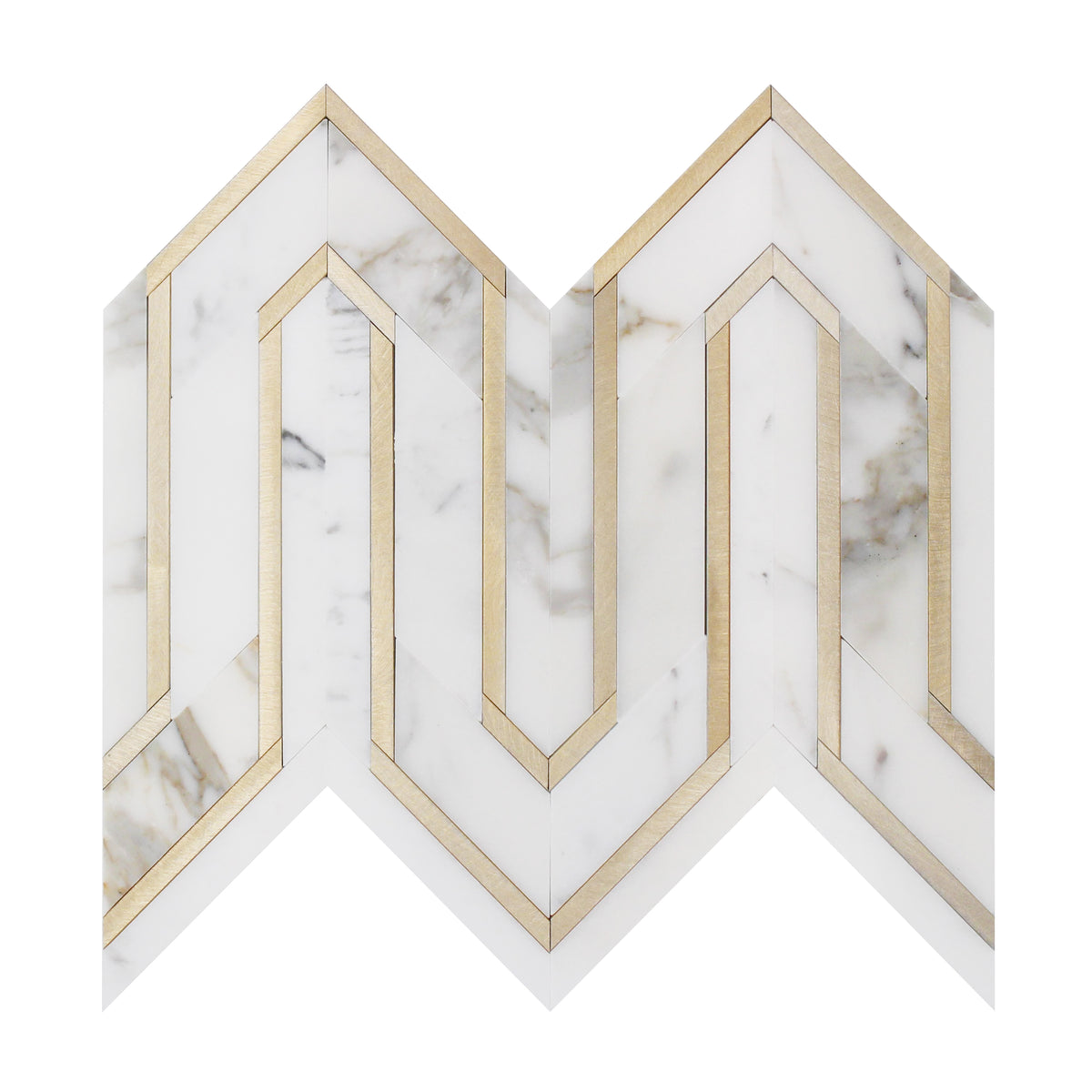Arrows-Calacatta Gold with Gold Metal Accents 12-in x 9-in Polished Waterjet Mosaic Wall Tile( 3.55 sq. ft. /Box )