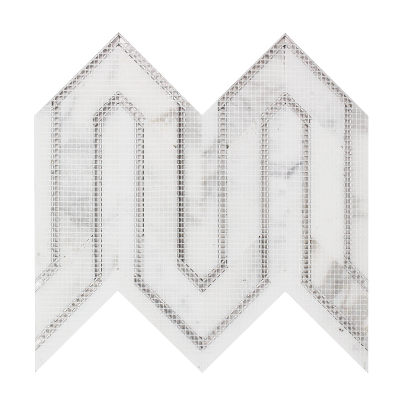 Arrows-Calacatta Gold with Gold Metal Accents 12-in x 9-in Polished Waterjet Mosaic Wall Tile( 3.55 sq. ft. /Box )