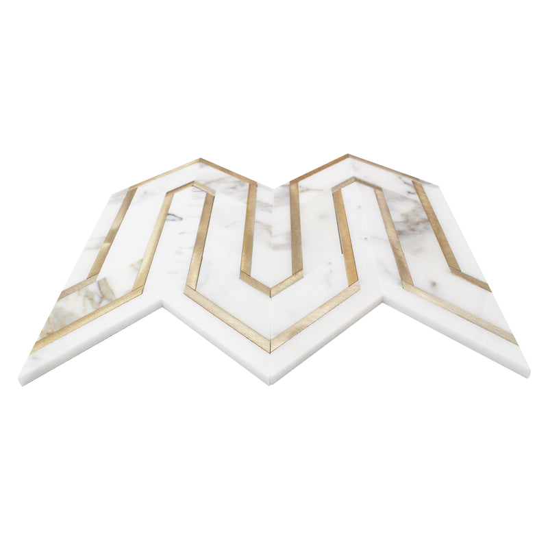 Arrows-Calacatta Gold with Gold Metal Accents 12-in x 9-in Polished Waterjet Mosaic Wall Tile( 3.55 sq. ft. /Box )