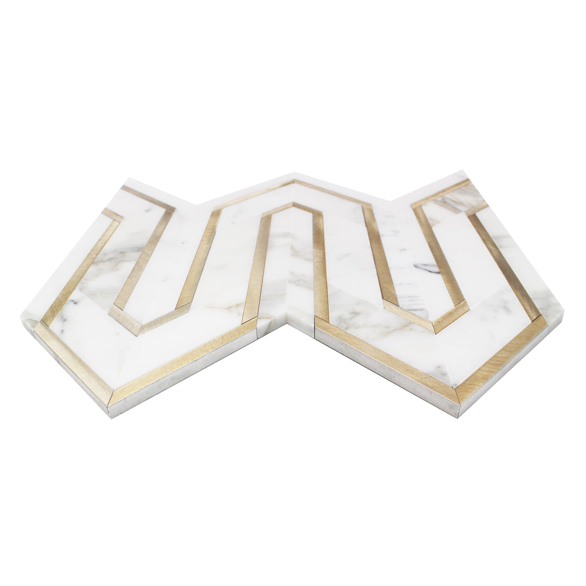 Arrows-Calacatta Gold with Gold Metal Accents 12-in x 9-in Polished Waterjet Mosaic Wall Tile( 3.55 sq. ft. /Box )