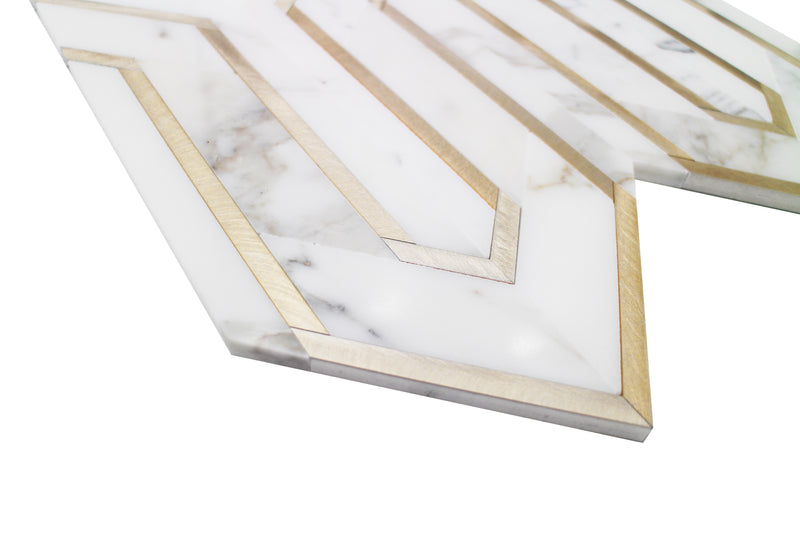 Arrows-Calacatta Gold with Gold Metal Accents 12-in x 9-in Polished Waterjet Mosaic Wall Tile( 3.55 sq. ft. /Box )