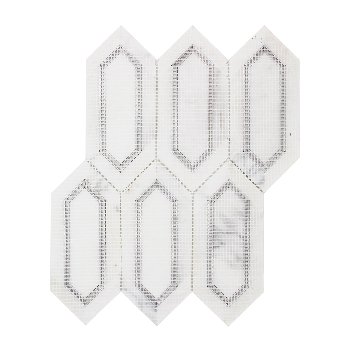 Calacatta Gold with Metal Elongated Hexagon 12-in x 14-in Waterjet Mosaic Wall Tile( 8.85 sq. ft. /Box )