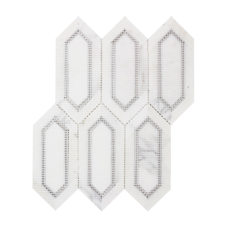 Calacatta Gold with Metal Elongated Hexagon 12-in x 14-in Waterjet Mosaic Wall Tile( 8.85 sq. ft. /Box )