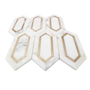 Calacatta Gold with Metal Elongated Hexagon 12-in x 14-in Waterjet Mosaic Wall Tile( 5.72 sq. ft. /Box )