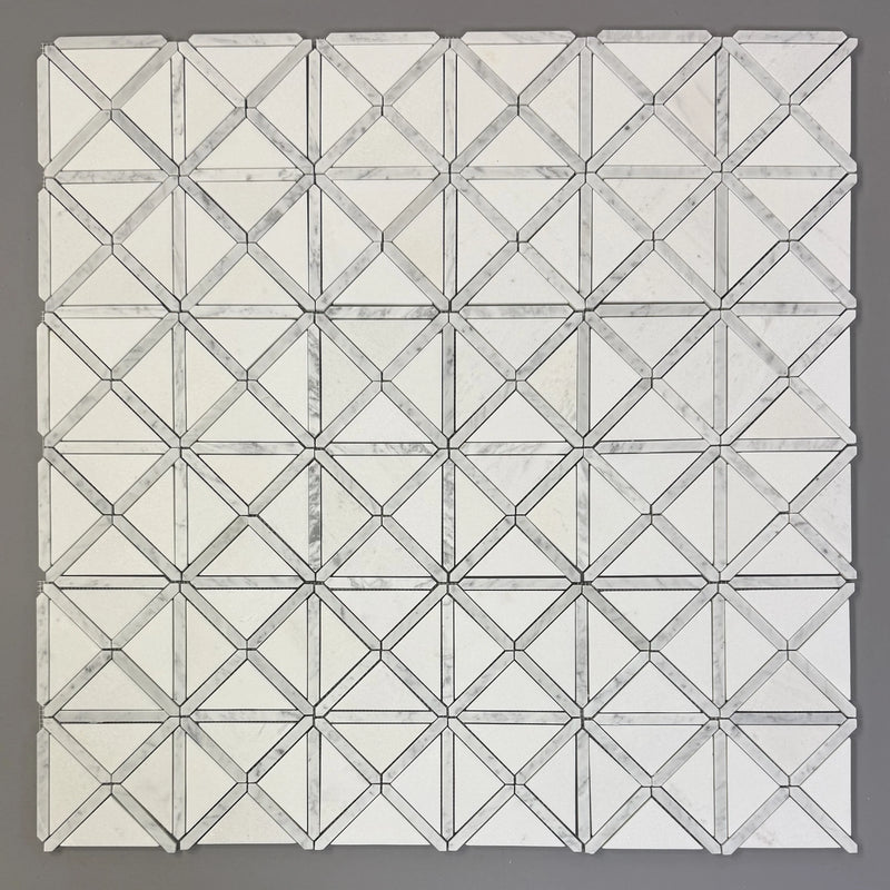 Bianco Carrara/Thassos White X Pattern 12-in x 12-in Polished Marble Waterjet Mosaic Floor and Wall Tile( 5 sq. ft. /Box )