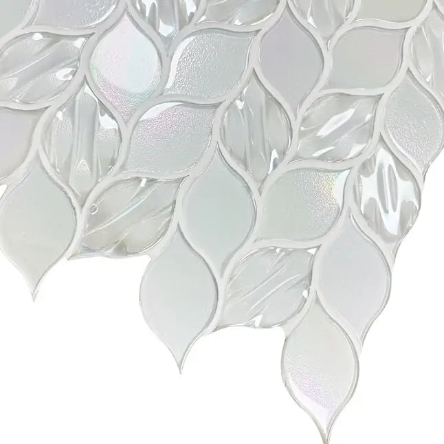 Laser Cut 11"x12" Iridescent Unique Ascending Vine Leaf Design Glass/Stone Mixed Diamond Mosaic Wall Tile( 9.2 sq. ft. /Box )