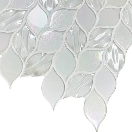 Laser Cut 11"x12" Iridescent Unique Ascending Vine Leaf Design Glass/Stone Mixed Diamond Mosaic Wall Tile( 9.2 sq. ft. /Box )
