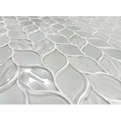 Laser Cut 11"x12" Iridescent Unique Ascending Vine Leaf Design Glass/Stone Mixed Diamond Mosaic Wall Tile( 9.2 sq. ft. /Box )