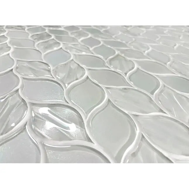 Laser Cut 11"x12" Iridescent Unique Ascending Vine Leaf Design Glass/Stone Mixed Diamond Mosaic Wall Tile( 9.2 sq. ft. /Box )