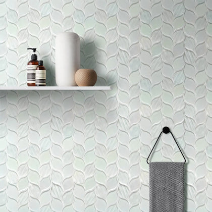 Laser Cut 11"x12" Iridescent Unique Ascending Vine Leaf Design Glass/Stone Mixed Diamond Mosaic Wall Tile( 9.2 sq. ft. /Box )