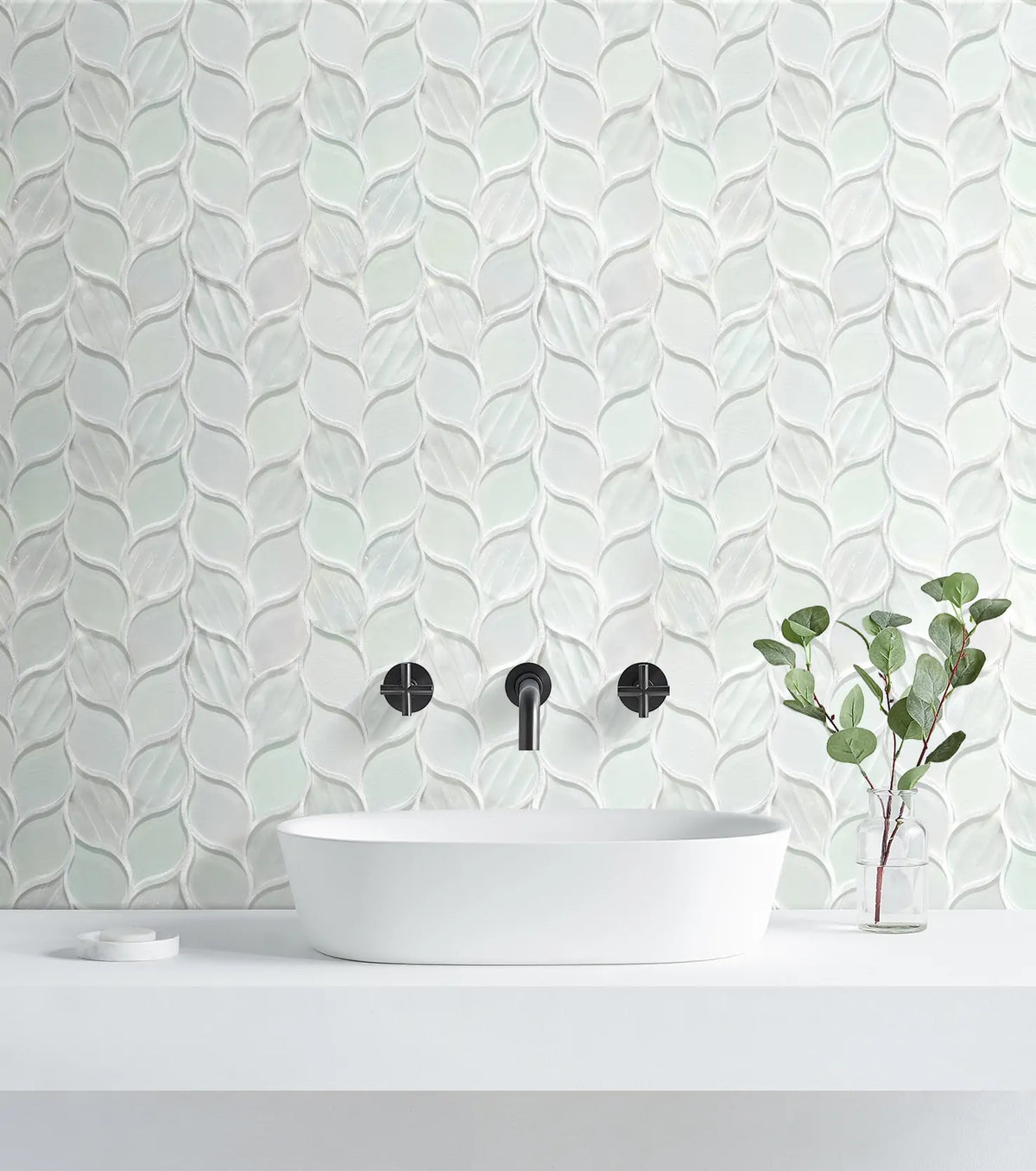 Laser Cut 11"x12" Iridescent Unique Ascending Vine Leaf Design Glass/Stone Mixed Diamond Mosaic Wall Tile( 9.2 sq. ft. /Box )
