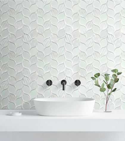 Laser Cut 11"x12" Iridescent Unique Ascending Vine Leaf Design Glass/Stone Mixed Diamond Mosaic Wall Tile( 9.2 sq. ft. /Box )
